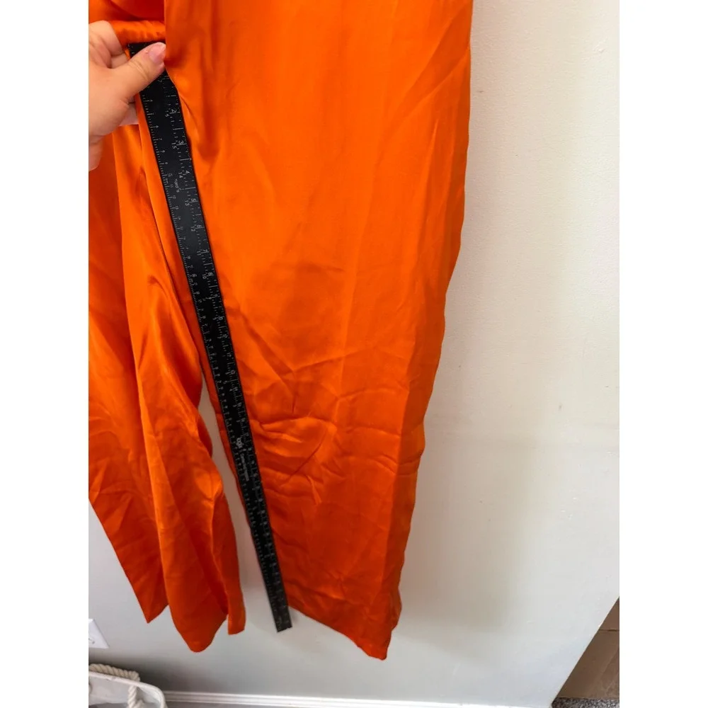 L'AGENCE Orange Satin Wide Leg Pleated Trousers High Rise Pants Size 14 NEW